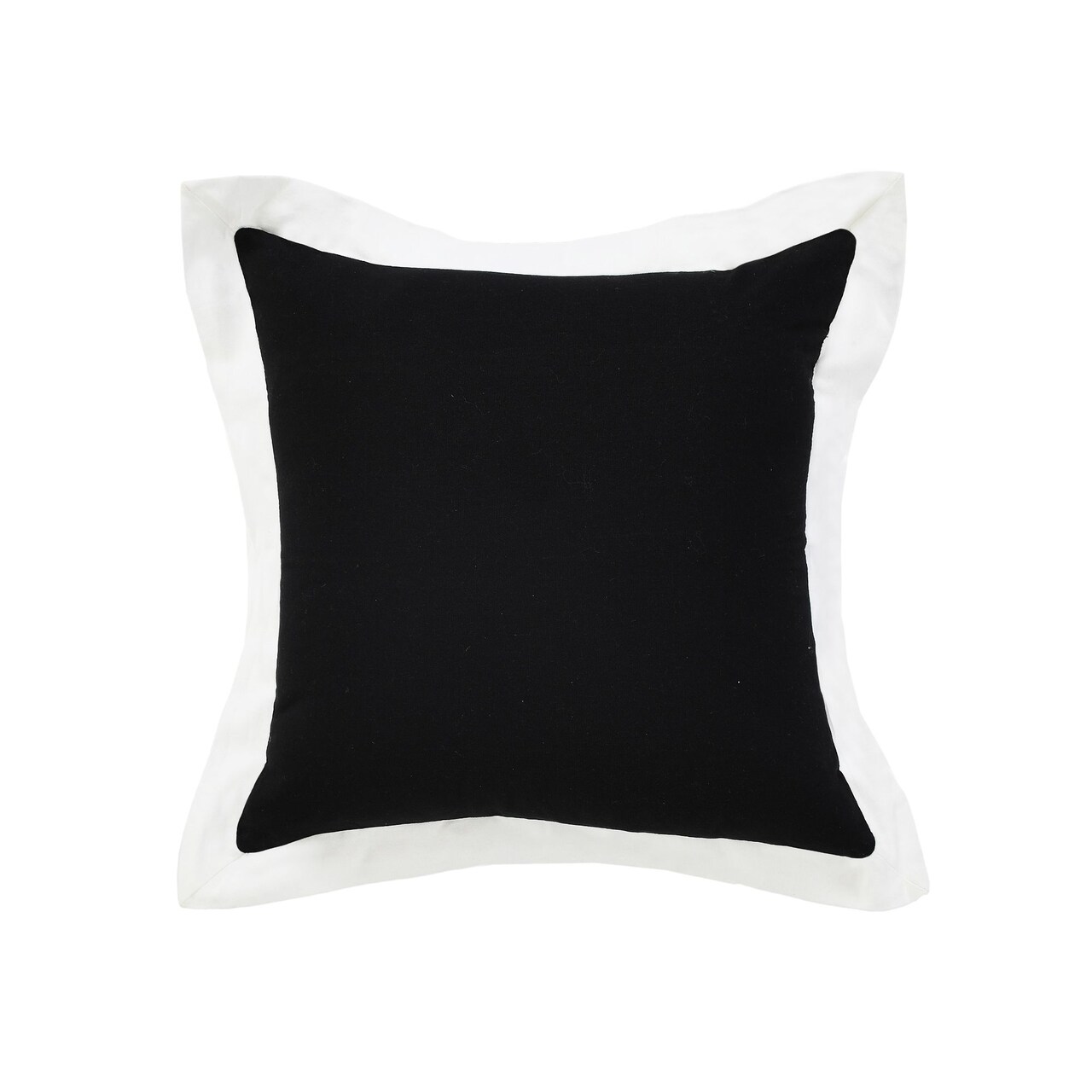 Laddha Home Designs 20" Black and White Bordered Flange Frame Square Throw Pillow